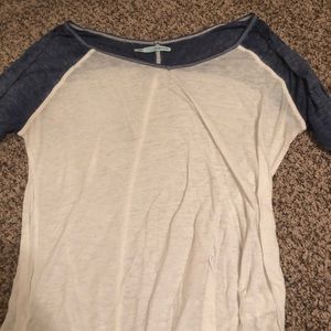 white and blue longsleeve